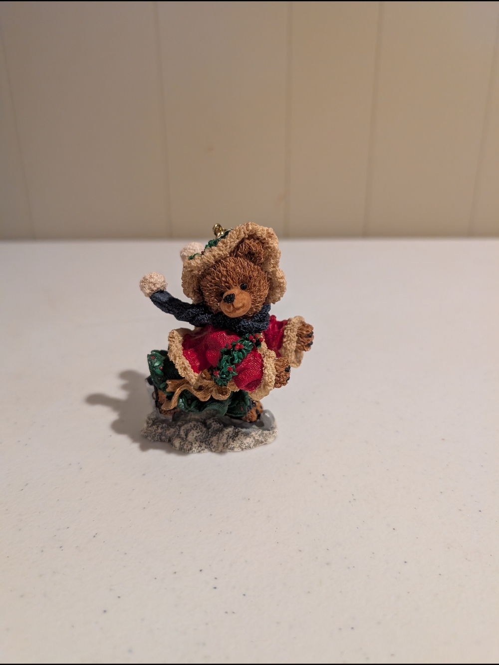 Handmade Style Holiday Bear Figurine in Red, Green, Tan, and Navy
